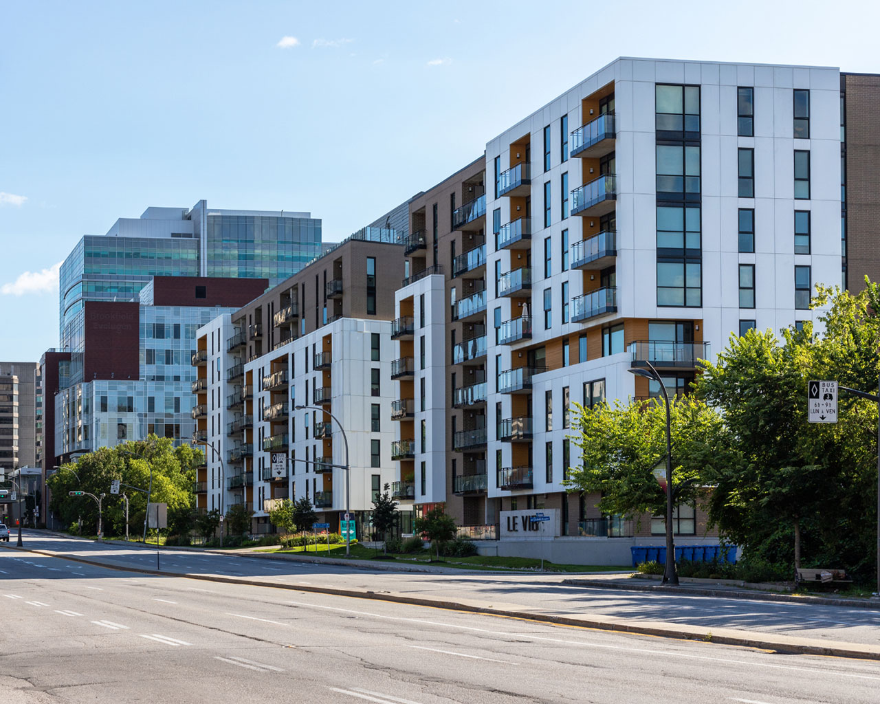 New condo buildings along an avenue